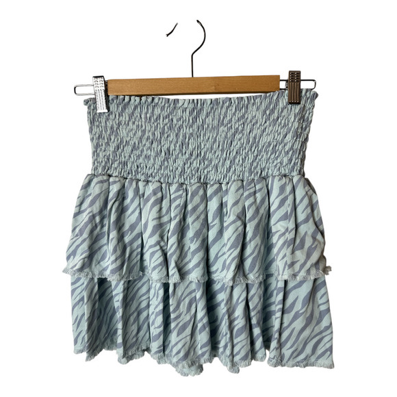 Sundays Blue Zebra Print Layered Raw Edge Mini Skirt Women's Size XS - Picture 1 of 6